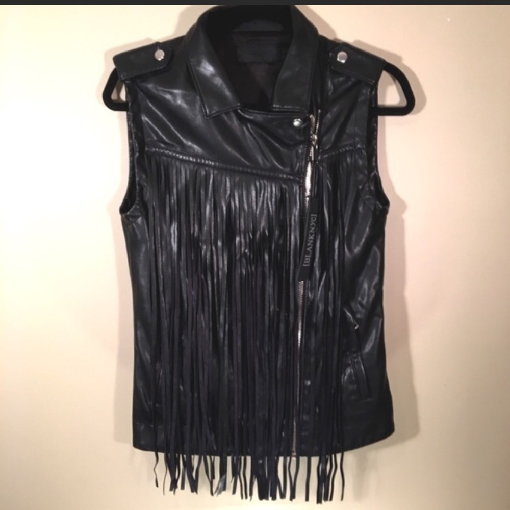 Faux Leather Fringed Moto Vest by Blank NYC