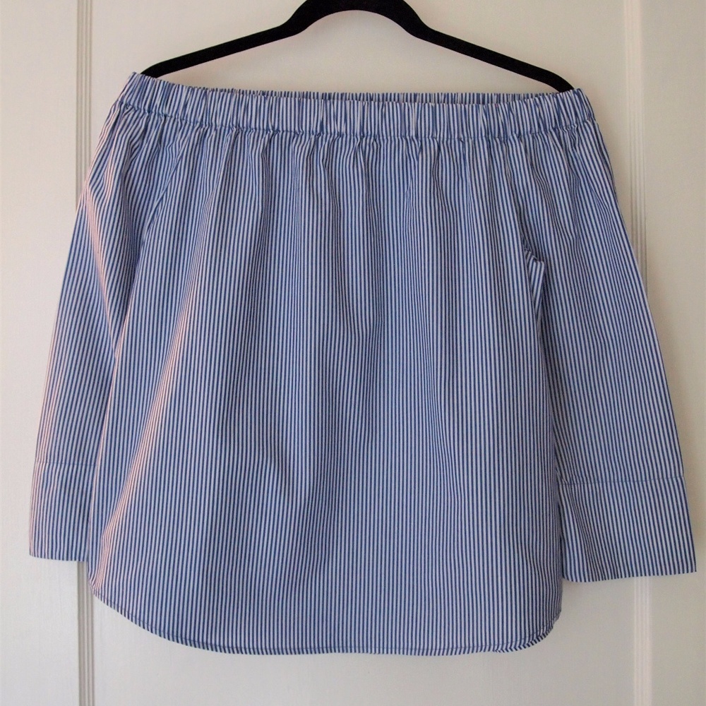 Zara Striped Off Shoulder Poplin Top