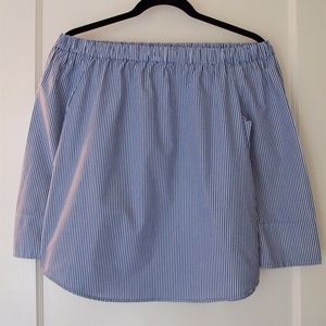 Zara Striped Off Shoulder Poplin Top