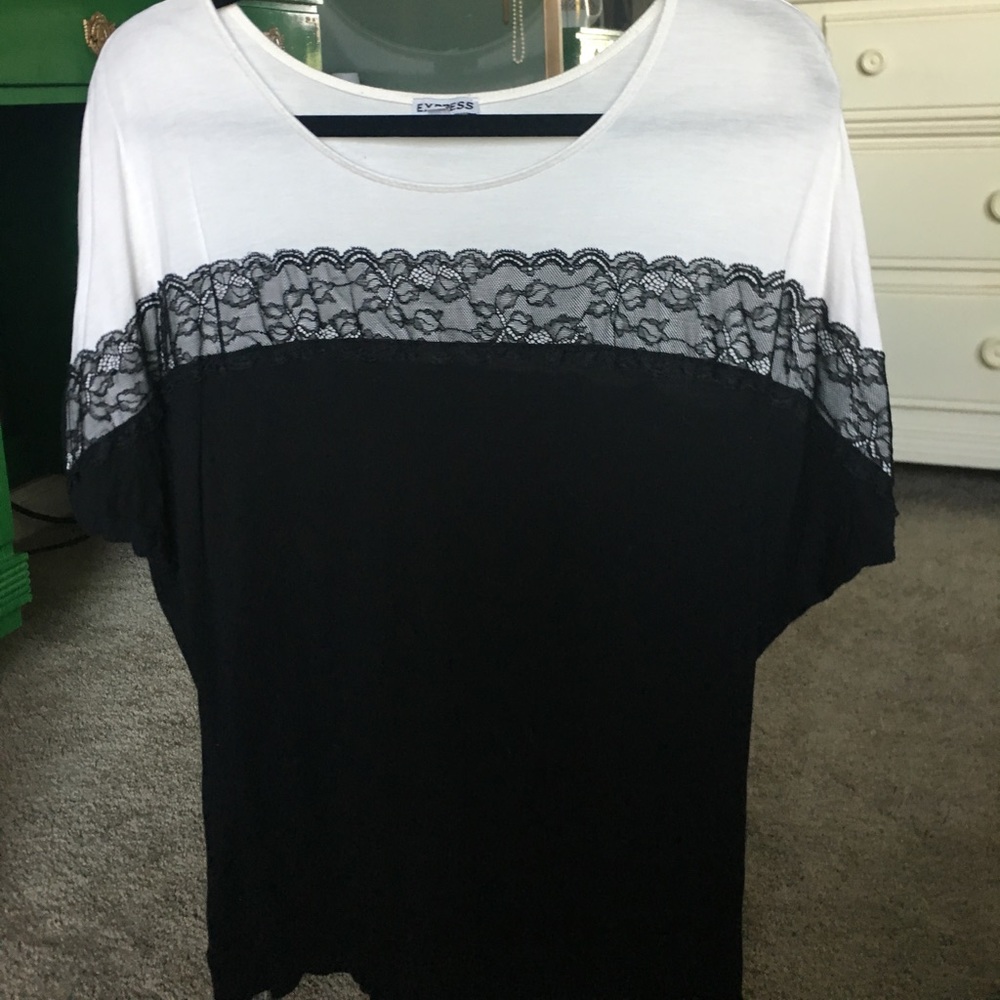Express black & white lace blouse