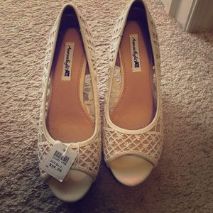 Cream colored wedge heel