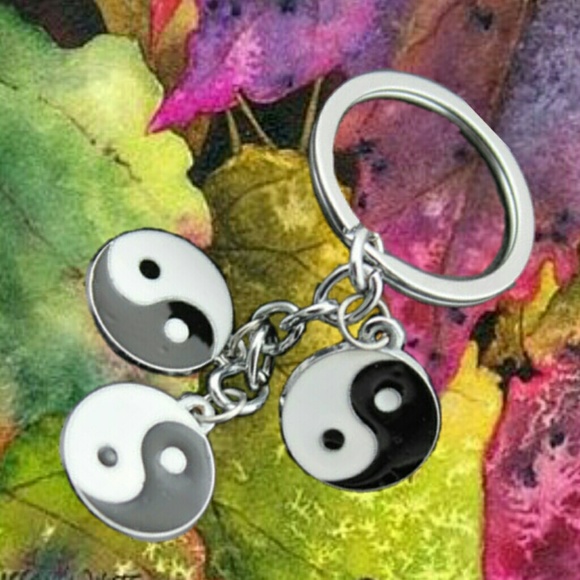 Accessories - Yin/Yang 3 Piece Pendant Key Ring Silver Tone.