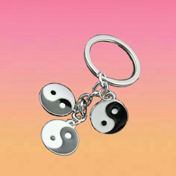 Yin/Yang 3 Piece Pendant Key Ring Silver Tone. - Picture 2 of 5