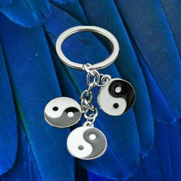 Yin/Yang 3 Piece Pendant Key Ring Silver Tone. - Picture 3 of 5