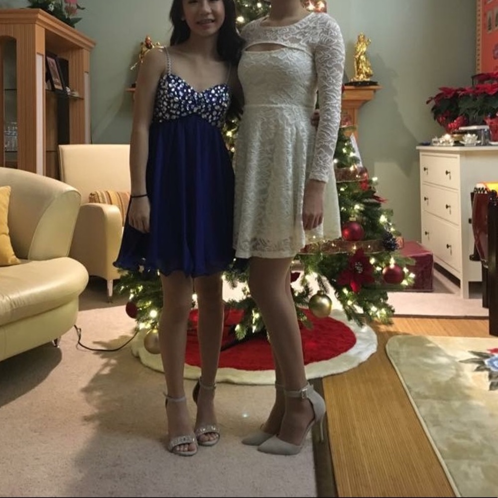 Formal white long sleeve lace dress