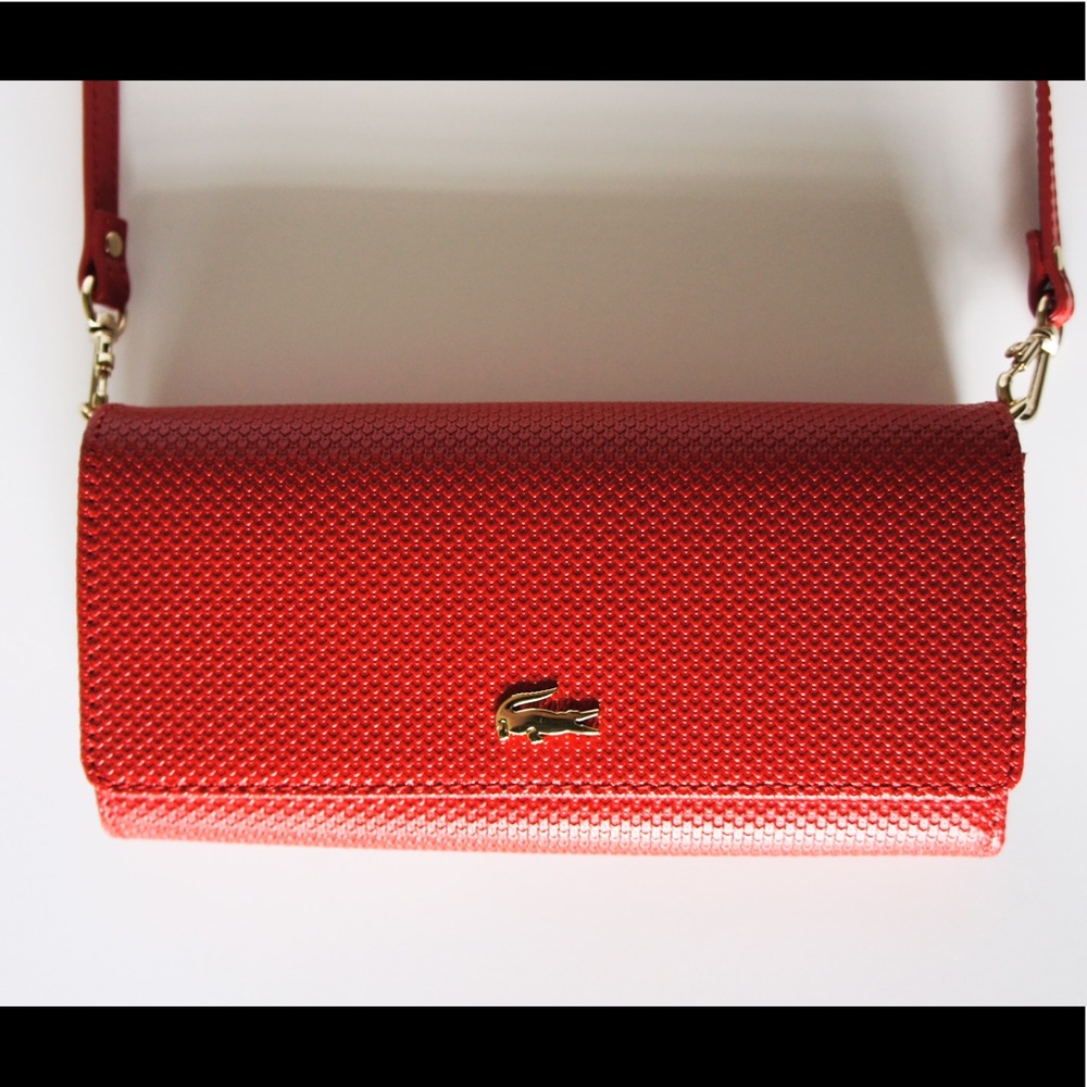 Textured red Lacoste crossbody wallet