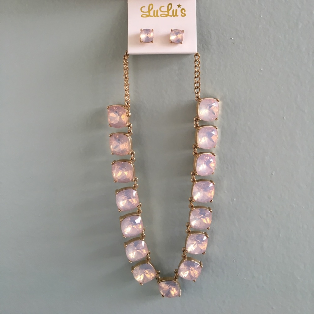 Lulu's Pink Opal Necklace and Earring Set