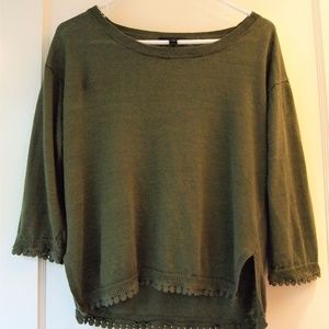 J. Crew Linen Sweater with Pom-Pom Trim