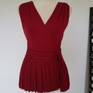 Anthropologie Dark Red Faux Wrap Peplum Top