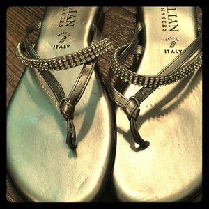 Silver Sequins Flip Flop Flats