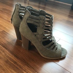 Olive peep toe booties!