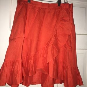 NWT J Crew Ruffle Linen Skirt hibiscus