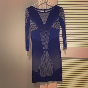 BCBG Max Azria Blue/Black Printed Jersey Dress