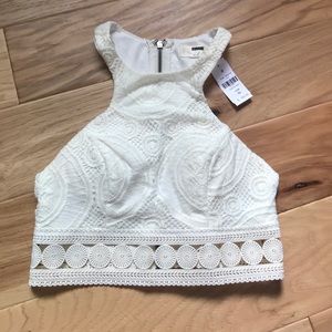 LF brand new white crop top with lace trim