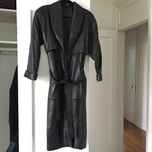 Vintage genuine leather belted trench coat Small