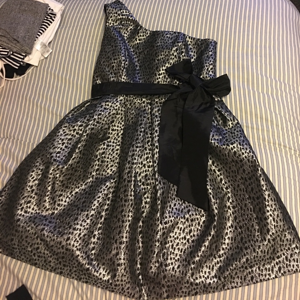 One Shoulder Silver Leopard Dress