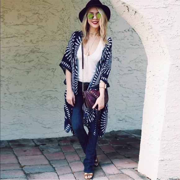 New! Moroccan Sky Batik Kimono Duster Coat - Picture 4 of 8