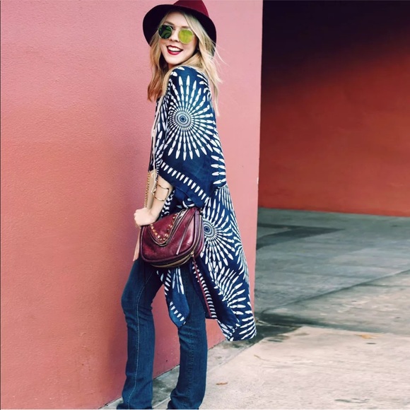 New! Moroccan Sky Batik Kimono Duster Coat - Picture 5 of 8