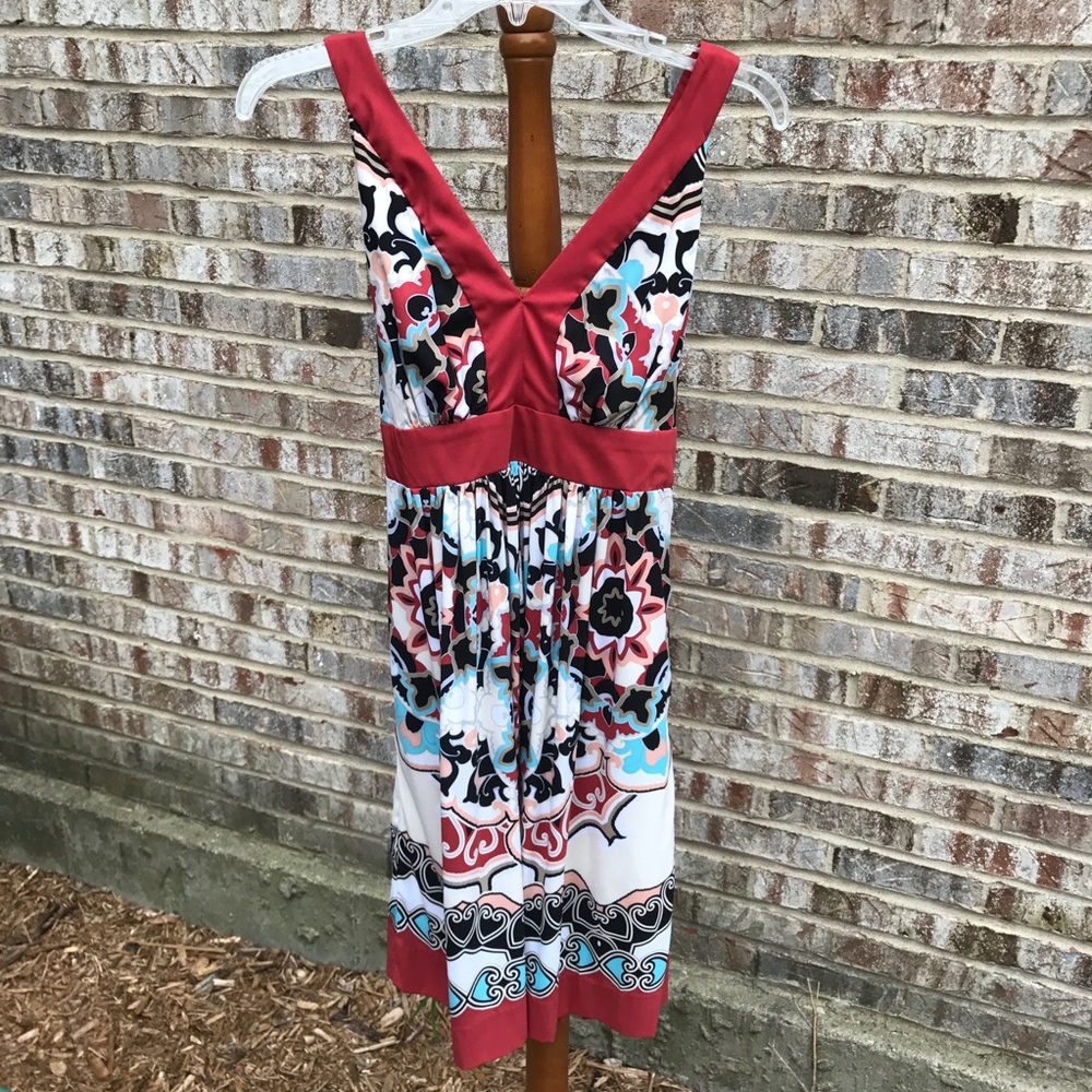 Red white dress size 2 multi colored ikat mirror