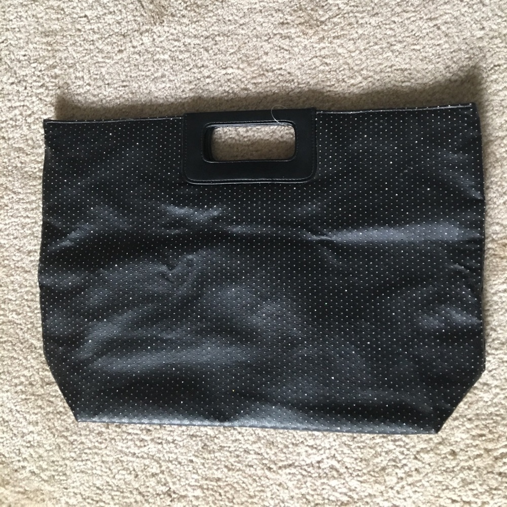 Victoria’s Secret Black Cutout Sparkle Tote Bag Vegan Leather 17x12