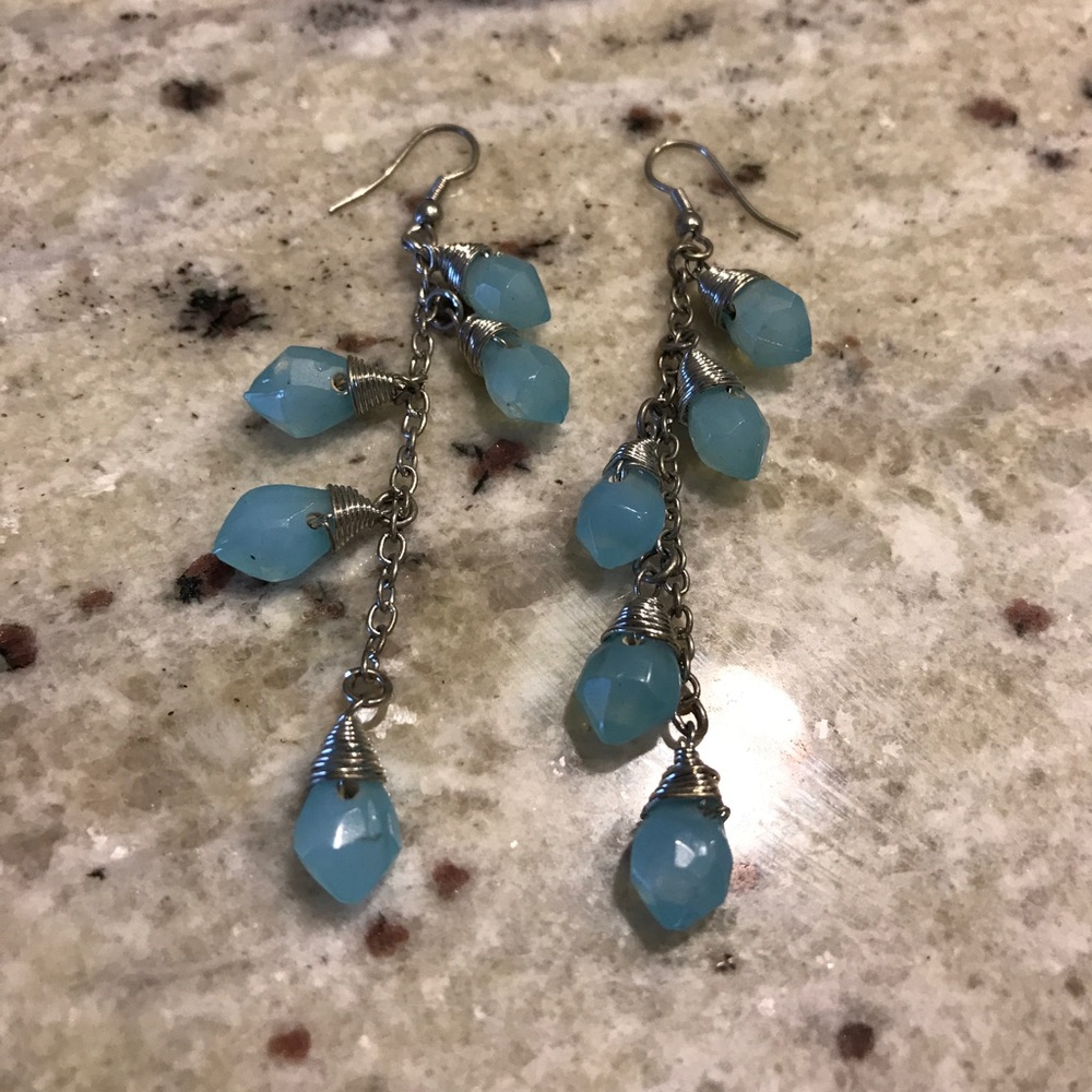 Baby Blue Layered Dangling Earrings