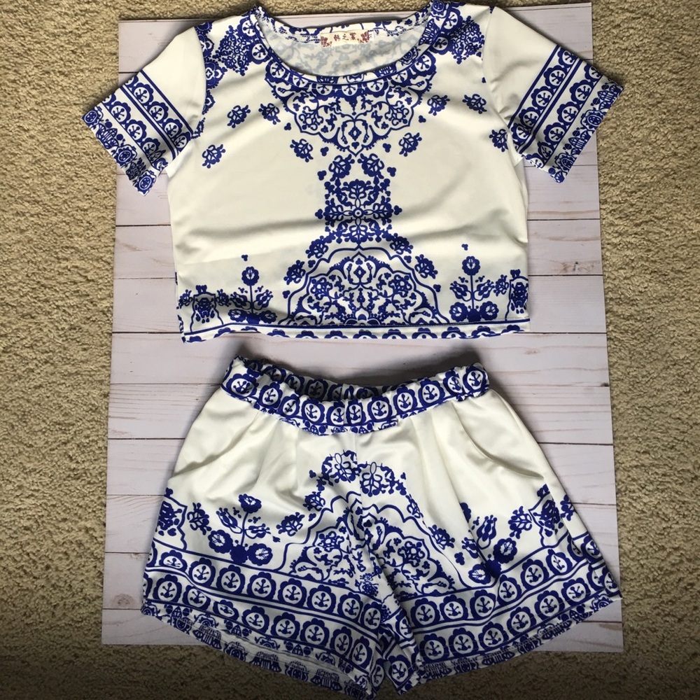 Two Piece Set, Blue and White