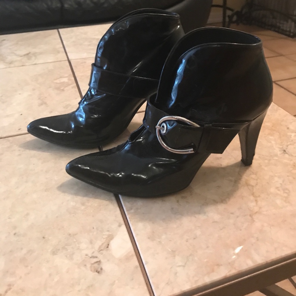 Stuart Weitzman black patent leather booties 8