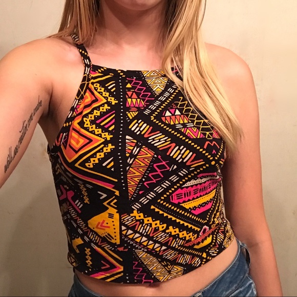 H&M Tops - H&M Coachella Festival Neon Tribal Print Crop Top