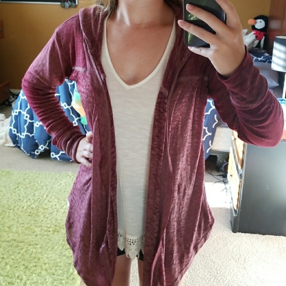 Purple hooded cardigan