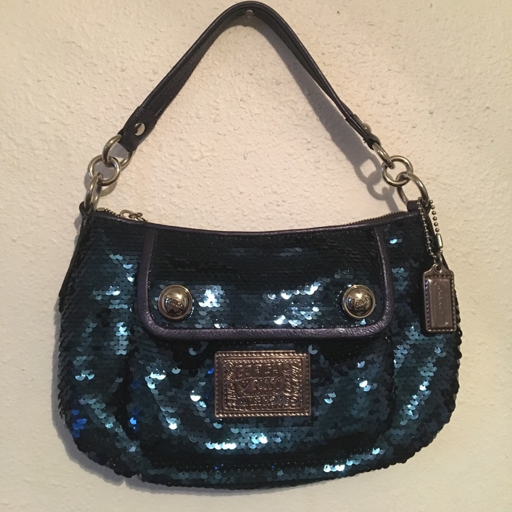Coach small purse NEVER USED dark blue sequins