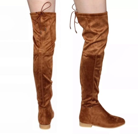 Chestnut Suede Flat Knee Boots! NEW! - Picture 1 of 5
