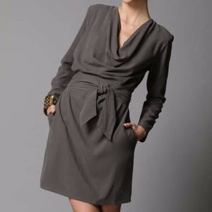 Gold Hawk Silk Cowl Dress Slate Grey