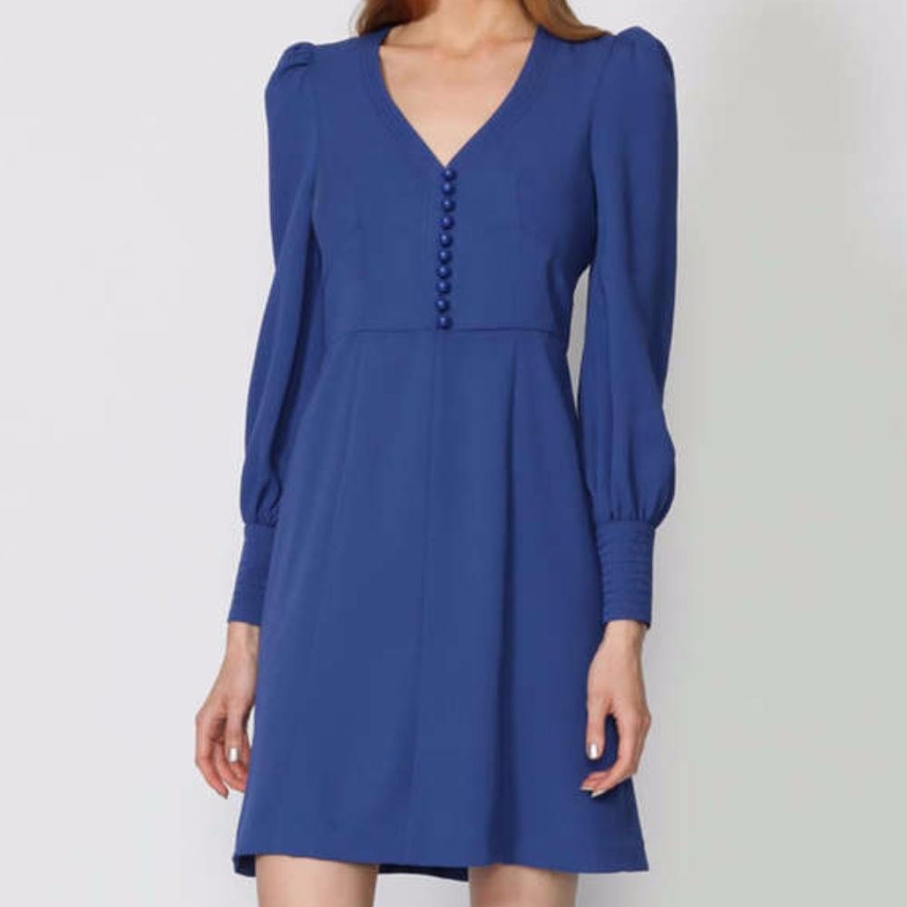 Tracy Reese Puff Sleeve A-Line Dress Cobalt Blue