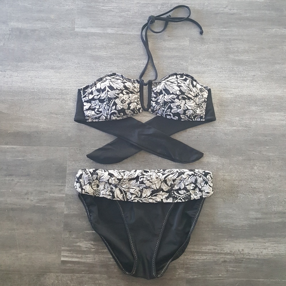 Black Laced Bandeau Bikini Set