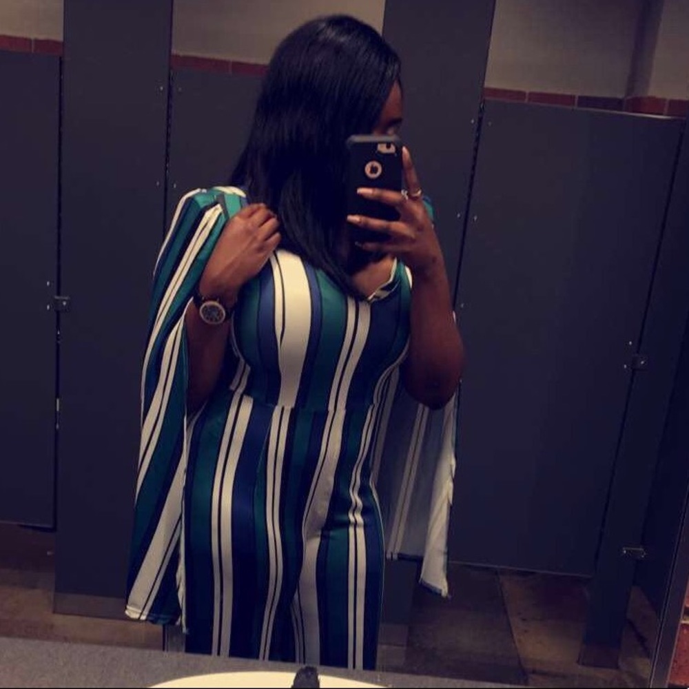 Pin-striped cape jumpsuit