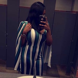 Pin-striped cape jumpsuit