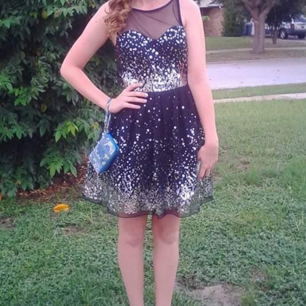 Black and Silver Sequin Homecoming Dress