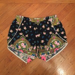 Paisley & floral print shorts