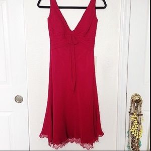 Wedding Deep Red Chiffon Dress with Lace Trim