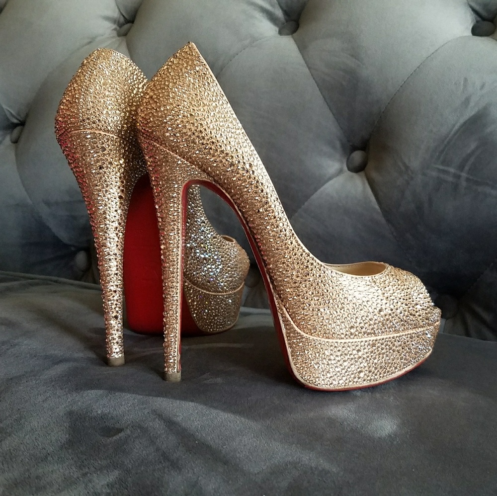 Christian Louboutin Lady Peep Strass Lt Peach/Nude