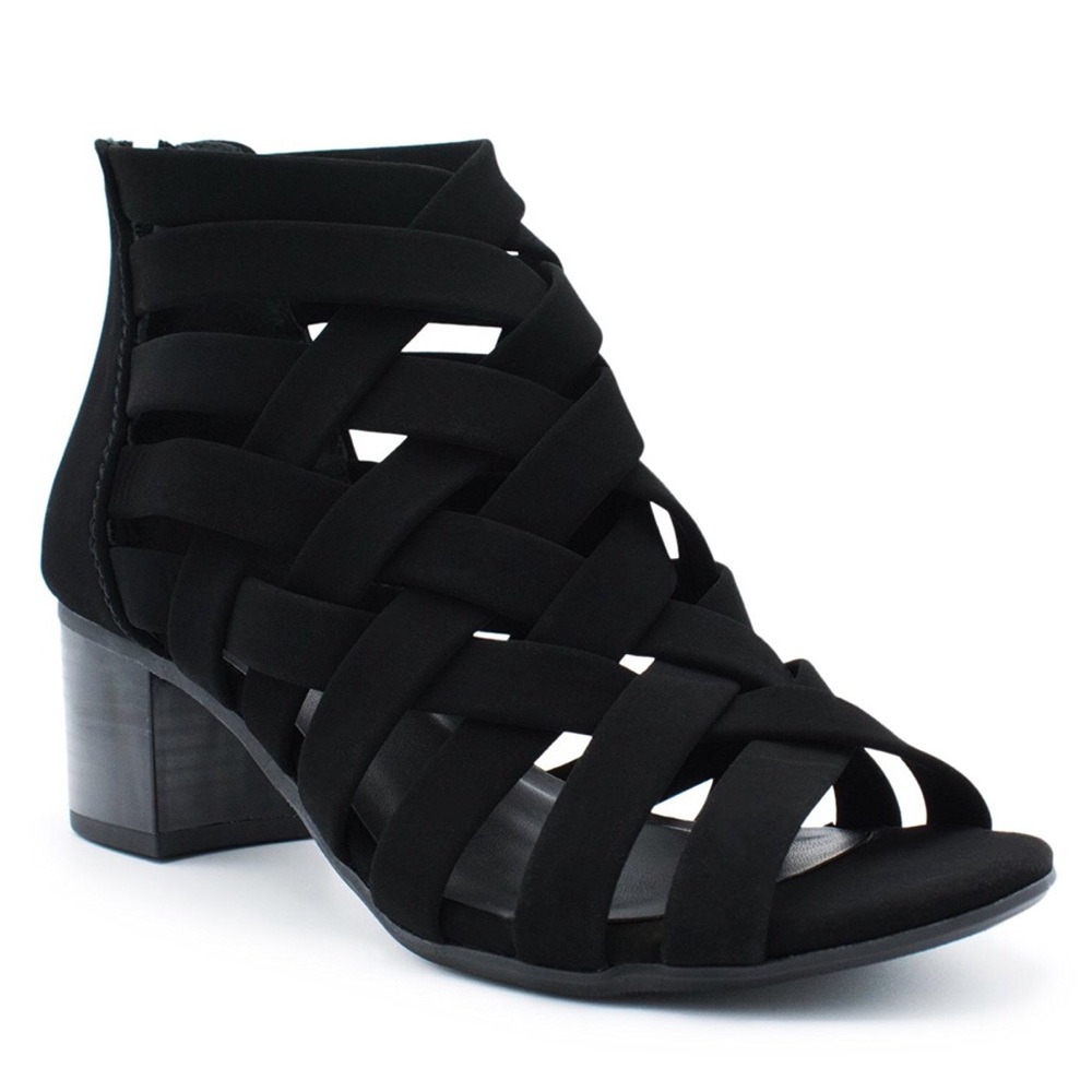Black Peep Toe Cut Out Gladiator Sandal - Picture 2 of 6