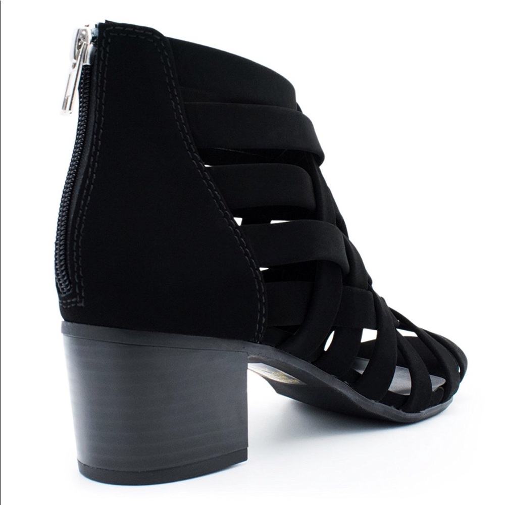 Black Peep Toe Cut Out Gladiator Sandal - Picture 3 of 6