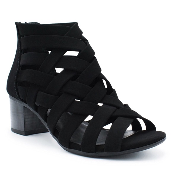 Black Peep Toe Cut Out Gladiator Sandal - Picture 2 of 6