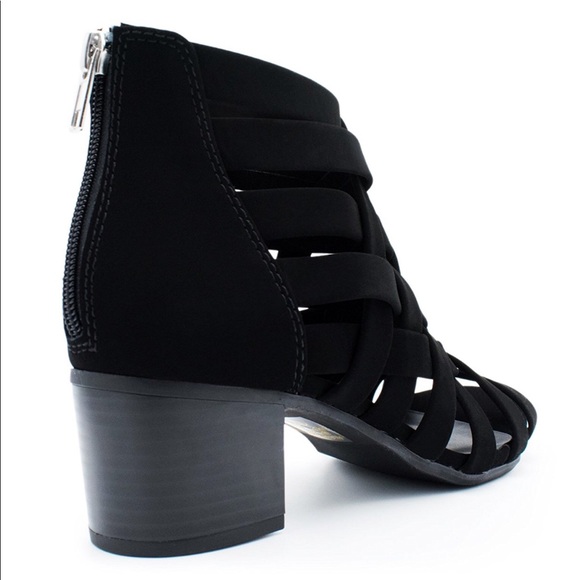Black Peep Toe Cut Out Gladiator Sandal - Picture 3 of 6