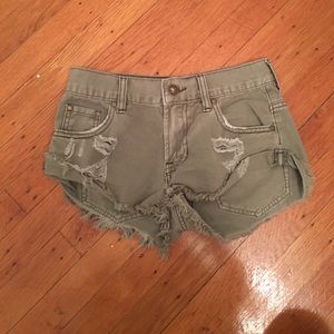Army green women's denim shorts