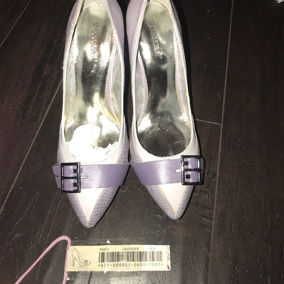 SHOE DAZZLE lilac and purple double buckle heels - Picture 6 of 8