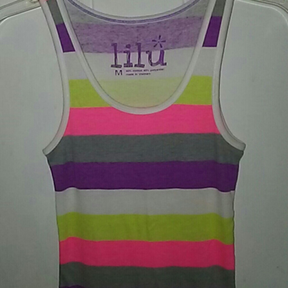 Lilu neon striped ribbed tank top Size M
