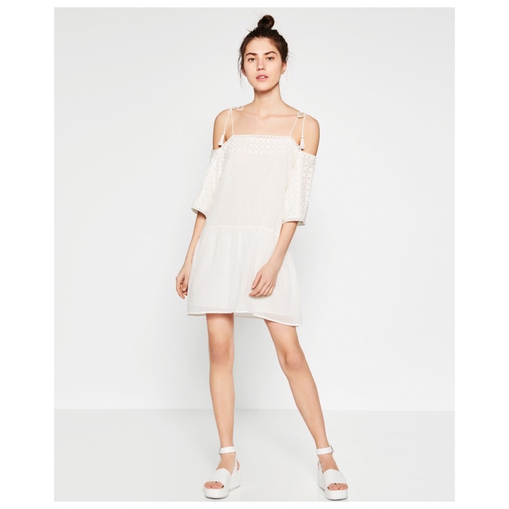 Zara embroidered white off shoulder dress