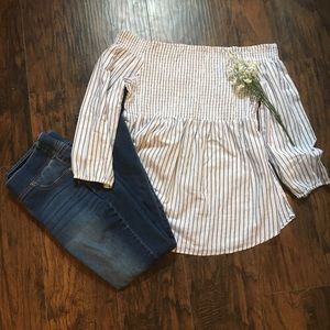 Adorable Off the Shoulder Striped Top
