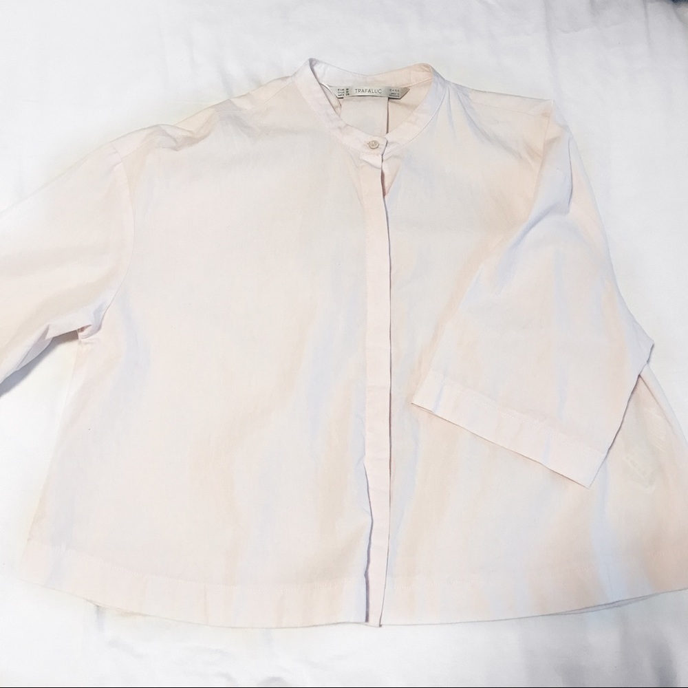 zara light pink cropped button down